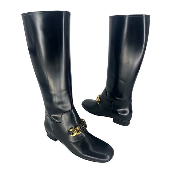 Gucci Interlocking GG Chain Patent Leather Knee Boots - Picture 5 of 16